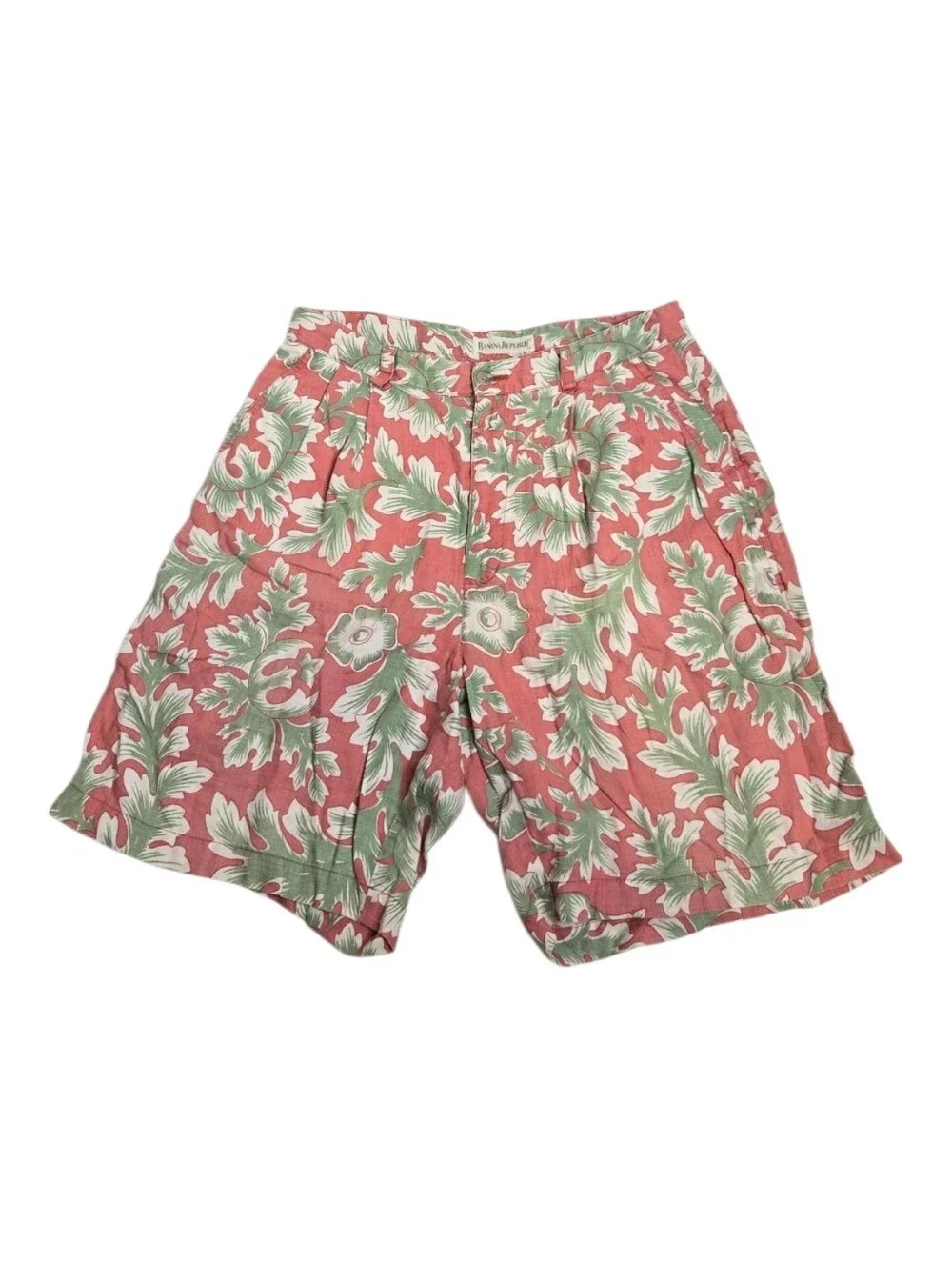VINTAGE Banana Republic linen salmon pink safari pleated high waist‎ shorts 32